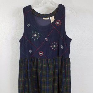 Bobbie Brooks Snowflake Plaid Scoop Neck Sleeveless Christmas Knee Length Dress